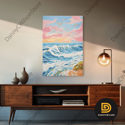 colorful sunset wall art, beach wall print, seascape art, nature print, canvas print, wall art, vertical art, beach hous