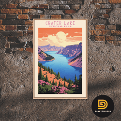 Crater Lake National Park Travel Poster Print, Canvas Print Wall Art, Oregon Travel Art, Midcentury Modern Travel Decor-