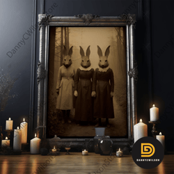 cult of the bunny, vintage photography, art canvas print canvas, dark academia, gothic occult canvas, witchcraft, creepy