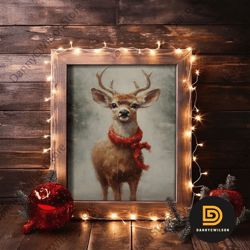 Cute Buck Dressed For Christmas, Christmas Decor, Woodland Animals, Christmas Wall Art, Winter Decor, Holiday Decor, Sea