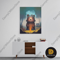 cute cartoon bear print, framed canvas, framed canvas art, colorful kid room art, boy's room art