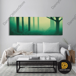 emerald green forest landscape, panoramic art, framed canvas, framed wall art, wall art with frame