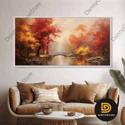 Fall Centerpiece, Beautiful Forest In Early Autumn, Landscape Framed Canvas Print Painting, Wall Art, Wall Decor, Autumn