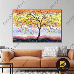 Artistic Colorful Flowering Tree Oil Painting Effect Modern Roll Up Canvas, Stretched Canvas Art, Framed Wall Art Painti