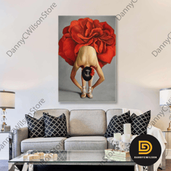 Ballerina Wall Art, Red Rose Canvas Art, Living Room Wall Art Decor, Roll Up Canvas, Stretched Canvas Art, Framed Wall A