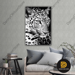 Black White Leopard Animal Nobility Roll Up Canvas, Stretched Canvas Art, Framed Wall Art Painting