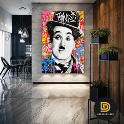 Charlie Chaplin Poster, Street Art, Colorful Grafitti Wall Decor, Roll Up Canvas, Stretched Canvas Art, Framed Wall Art