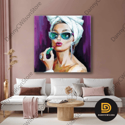 Lipstick Wall Art, Audrey Hepburn Style Wall Art, Gift For Her, Roll Up Canvas, Stretched Canvas Art, Framed Wall Art Pa