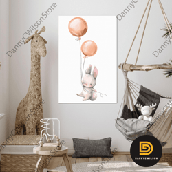Little Baby Rabbit Wall Art, Balloons Canvas Art, Kids Room Wall Decor, Roll Up Canvas, Stretched Canvas Art, Framed Wal