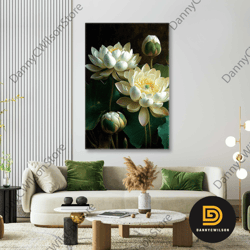Lotus Wall Art, Flower Canvas Art, Nature Wall Decor, Roll Up Canvas, Stretched Canvas Art, Framed Wall Art Painting