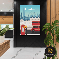 London Wall Art, Red Bus Canvas Art, City Wall Art, Modern Room Wall Decor, Roll Up Canvas, Stretched Canvas Art, Framed