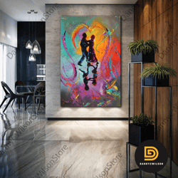 Lover Wall Art, Dancing Couple Canvas Art, Colorful Wall Decor, Roll Up Canvas, Stretched Canvas Art, Framed Wall Art Pa