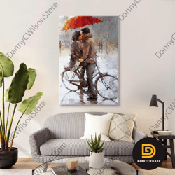 Lover Wall Art, Kissing Couple Canvas Art, Living Room Wall Decor, Roll Up Canvas, Stretched Canvas Art, Framed Wall Art