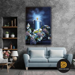 Melting Candle Flower Daisy Oil Paint Effect Roll Up Canvas, Stretched Canvas Art, Framed Wall Art Painting