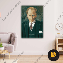 Mustafa Kemal Ataturk, Portrait Wall Art, Turkiye Wall Decor, Roll Up Canvas, Stretched Canvas Art, Framed Wall Art Pain