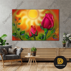 Oil Painting Effect Unblown Rose Bud Landscape Flower Roll Up Canvas, Stretched Canvas Art, Framed Wall Art Painting