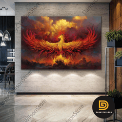 phoenix flying spread its wings wild animal landscape roll up canvas, stretched canvas art, framed wall art painting