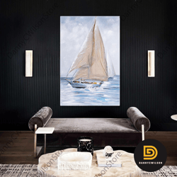 Sailboats Wall Art, Sea Canvas Art, Living Room Wall Art, Nature Canvas Art, Roll Up Canvas, Stretched Canvas Art, Frame