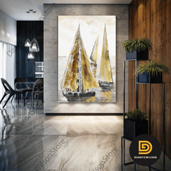 Sailboats Wall Art, Sea Canvas Art, Nature Wall Decor, Roll Up Canvas, Stretched Canvas Art, Framed Wall Art Painting-1