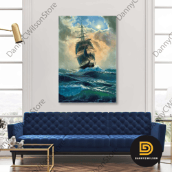 Sailing Ship Drifting In Big Waves Roll Up Canvas, Stretched Canvas Art, Framed Wall Art Painting