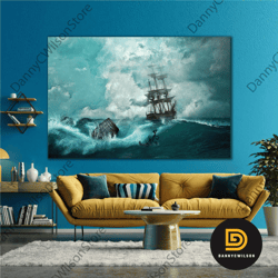 Sailing Ship Sailing Storm Anchor Sea Landscape Nature Wave Roll Up Canvas, Stretched Canvas Art, Framed Wall Art Painti