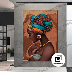 african woman canvas, african art gift, african wall art, extra large canvas, framed art, ready to hang, framed canvas r