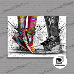 Air Jordan Shoes Poster, Nike Shoe Picture, Love Canvas Art, Urban Grafitti Painting, Colorful Sneakers Print, Grafitti