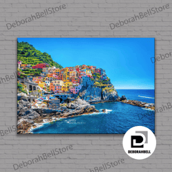 manarola cinque terre liguria italy canvasposter, made in italy, extra large canvas, framed canvas, ready to hang, frame