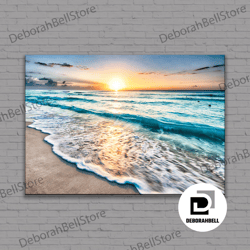 sea beach ocean white sand canvas or poster, 3 and 5 panels canvas, framed art, ready to hang, framed canvas ready to ha