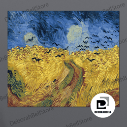wheatfield with crows, reproduction art canvas, nature landscape canvas art, field landscape art canvas, ready to hang,