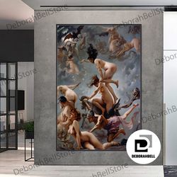 witches going to their sabbath by luis ricardo falero canvas, framed art, extra large canvas, ready to hang, framed canv