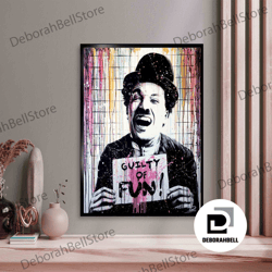 Juxtaposed Pink Charlie Chaplin & Albert Einstein Street Art, Mr Brainwash Graffiti Canvas Wall Art, ROLLED Canvas or RE