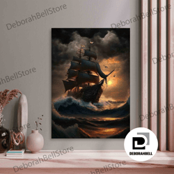 Wall art  Ship Canvas, Pirate Ship Painting, Rowing Boat Wall Art,Huge Canvas Wall Art, Room Decor, Canvas Wall Art, Lux