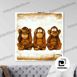 wall art, 3 monkeys philosophy canvas, framed canvas ready to hang