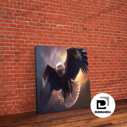 Framed Canvas Ready To Hang, American Bald Eagle In Flight, Watercolor, Framed Canvas Print