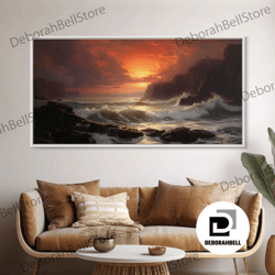 Framed Canvas Ready To Hang, Beautiful Seascape Painting Canvas Print, Landscape Oil Painting, Minimalist Modern Art, Ca
