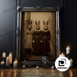 framed canvas ready to hang, cult of the bunny, vintage photography, art canvas print canvas, dark academia, gothic occu