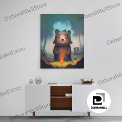 framed canvas ready to hang, cute cartoon bear print, framed canvas, framed canvas art, colorful kid room art, boy's roo