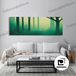 framed canvas ready to hang, emerald green forest landscape, panoramic art, framed canvas, framed wall art, wall art wit