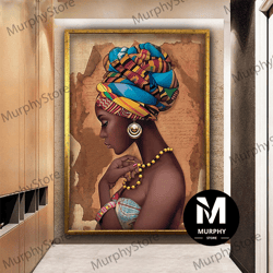 african woman canvas art, african wall decor, black woman canvas print, ethnic woman painting, woman wall art
