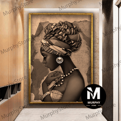 african woman canvas art, black woman with scarf art, african wall decor, black woman canvas print, ethnic woman paintin