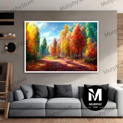 autumn forest landscape canvas painting, autumn landscape art canvas, forest landscape canvas decor, nature landscape wa