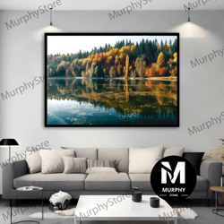 autumn lake landscape canvas art, autumn landscape wall poster, lake landscape wall art, autumn canvas, nature art wall