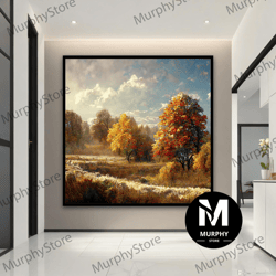 autumn landscape canvas, nature wall art, yellowing trees art, forest landscape canvas print art, landscape painting