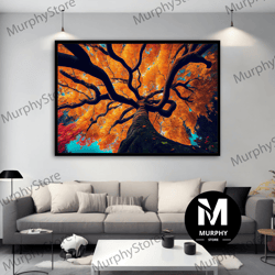 Autumn Tree Canvas Painting, Autumn Decor Living Room Decor, Tree Canvas Print, Autumn Nature Wall Art