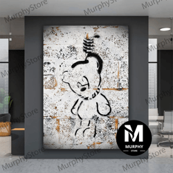 banksy teddy bear canvas art, black and white bear painting, bear graffiti canvas, banksy bear wall decor, banksy canvas