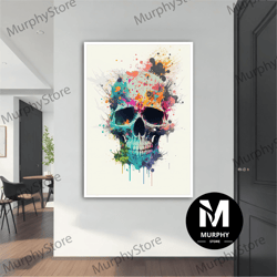 colorfull skull canvas, skeleton canvas painting, skull canvas decor, modern home decor, skull print on canvas, hallowee