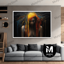 Colourful Nude Woman Canvas Painting, Girl Canvas With Paint Flowing On, Modern Woman Art, Colorful Girl Canvas Art
