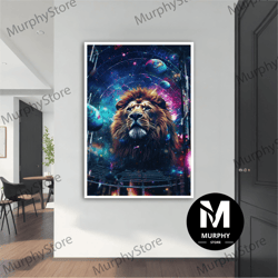 Cosmic Lion Painting, Cosmic Lion Poster, Cosmic Lion Wall Art, Cosmic Lion Art, Home Decor, Animal Wall Art, Wall Decor