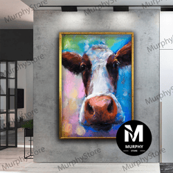 cow canvas wall art, colorful cow canvas print, cow painting on canvas, animal canvas art, colorful animal canvas, farm